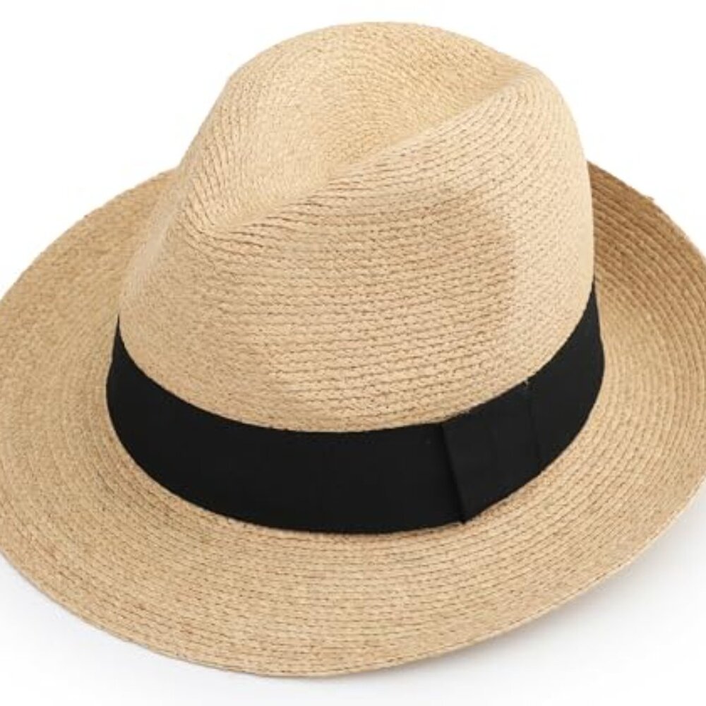 Raffia Straw Fedora Hat Packable Adjustable Class… - image 2